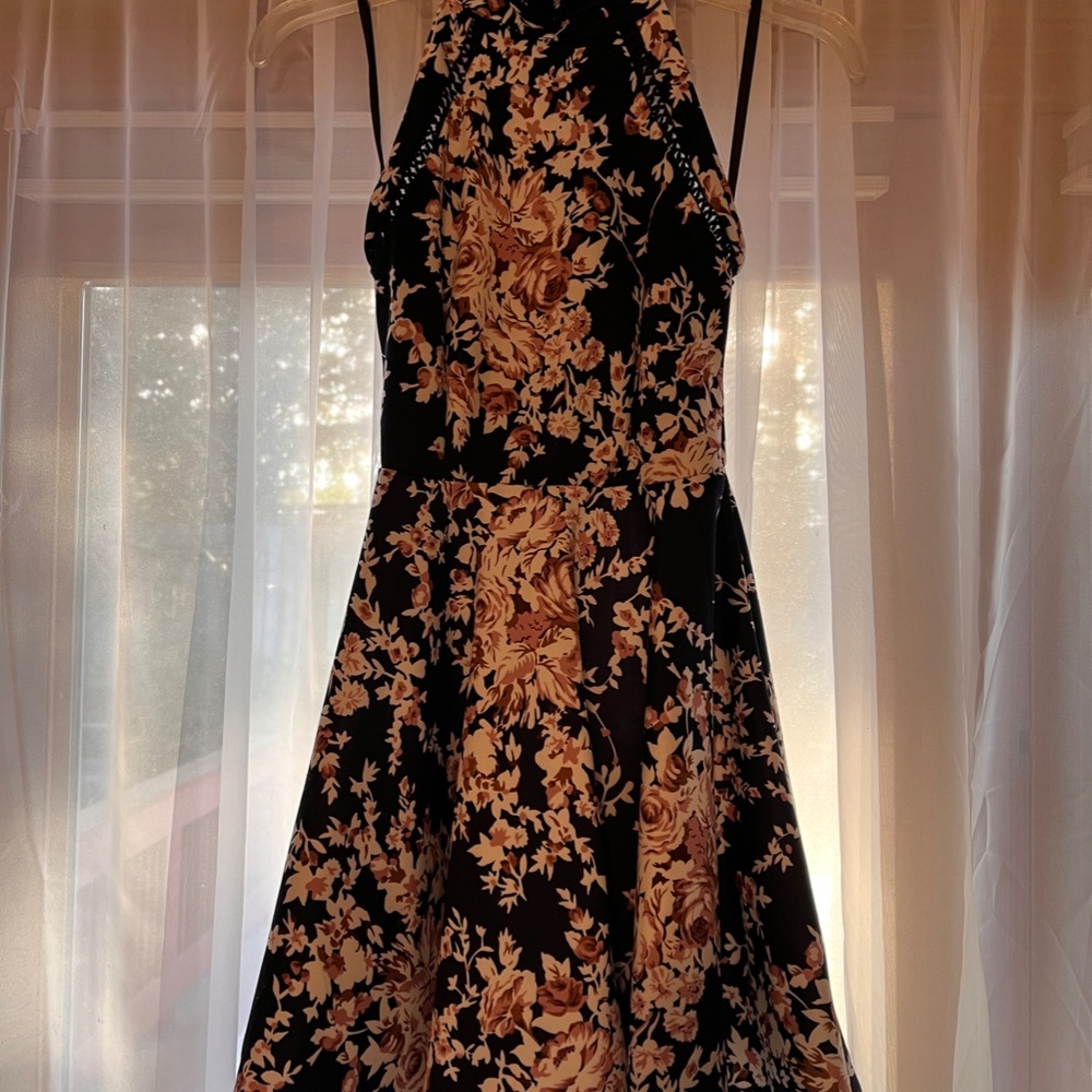 B.Darlin floral party dress with high neck shoulder baring style